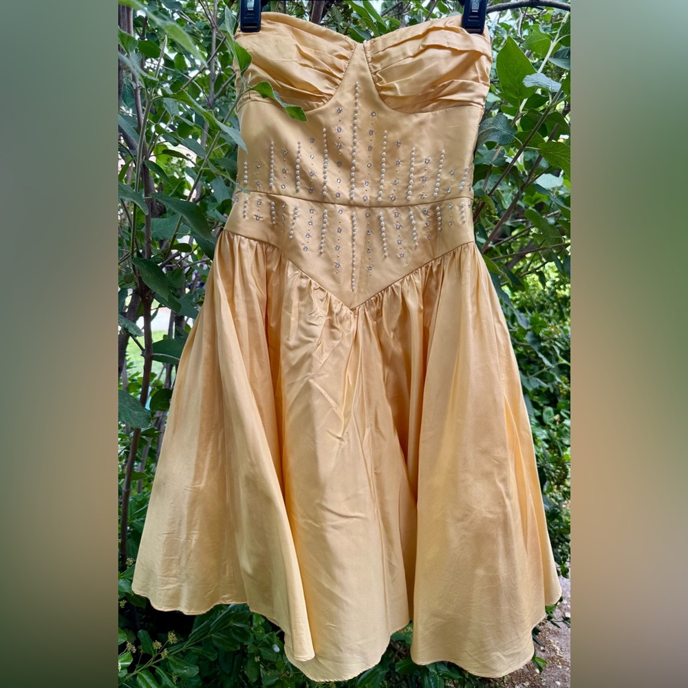 Betsey Johnson Strapless Yellow Dress with Embellishments